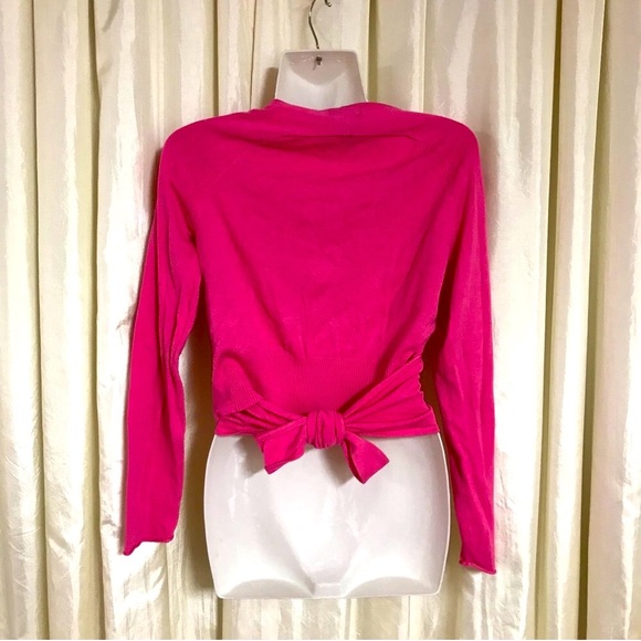 Cache Pink Sweater wrap tie back crop v neck - Picture 3 of 4